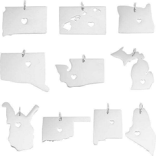 10Pcs 10 Style 201 Stainless Steel Pendants