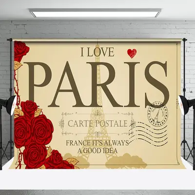 Carte Postale I Love Paris Rose Eiffel Tower Backdrop