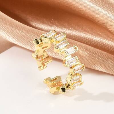 Rectangle Brass Micro Pave Clear Cubic Zirconia Open Cuff Rings for Women