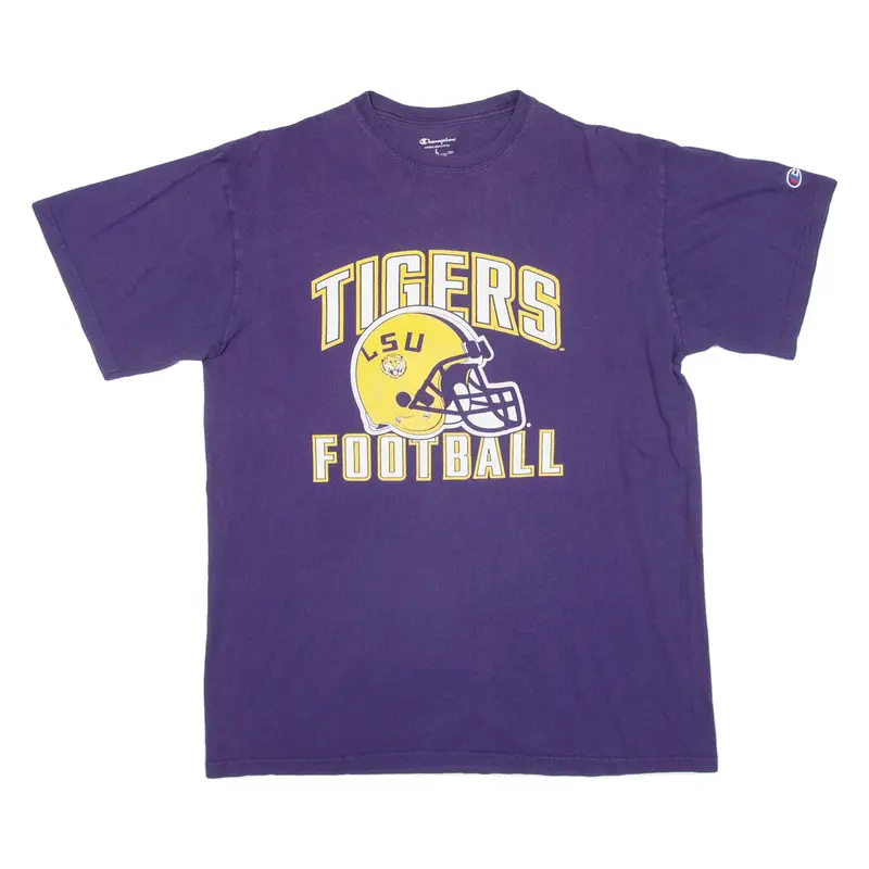 CHAMPION Tigers Football Mens T-Shirt Purple USA L