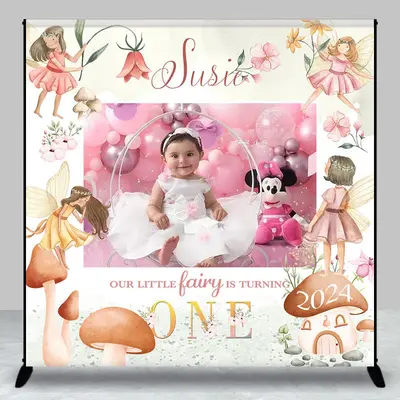 Custom Boho Elf Flower Photo 1st Birthday Backdrop - Aperturee