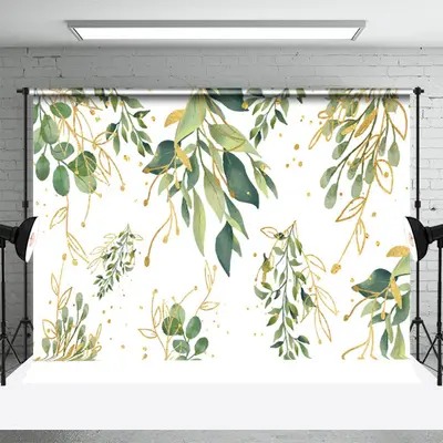 Green Yellow Leaves Simple White Wedding Backdrop - Aperturee