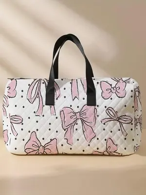 Bow Pattern Quilted Duffle Bag, Accessories for Vacation, Large Capacity Travel Bag, Portable Overnight Bag, Fashionable Tra...