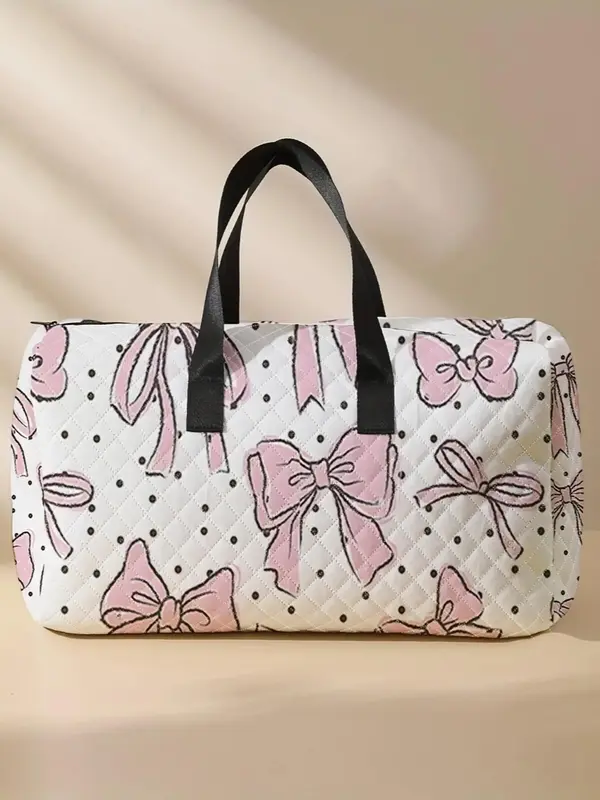 Bow Pattern Quilted Duffle Bag, Accessories for Vacation, Large Capacity Travel Bag, Portable Overnight Bag, Fashionable Tra...