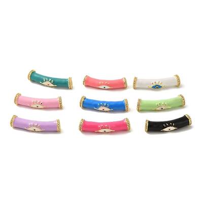 Brass Micro Pave Cubic Zirconia with Enamel Tube Beads