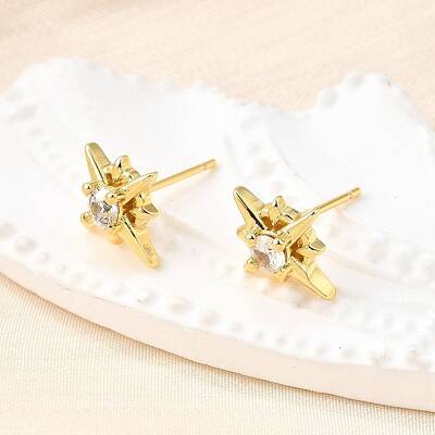 Star Brass Micro Pave Cubic Zirconia Stud Earrings