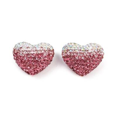 Gradient Color Heart Shaped Polymer Clay Rhinestone Beads