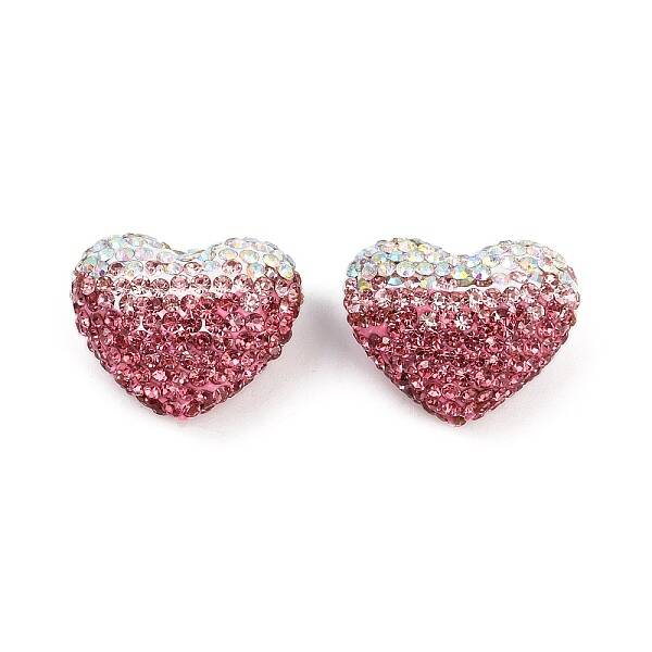 Gradient Color Heart Shaped Polymer Clay Rhinestone Beads