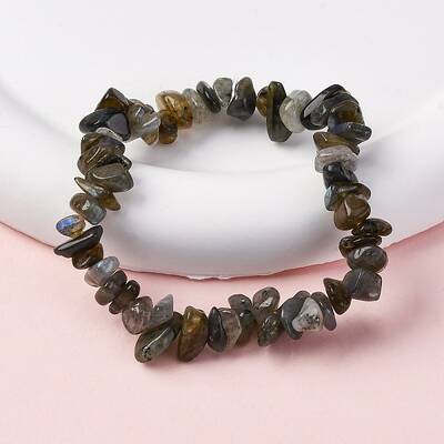 Unisex Chip Natural Labradorite Beaded Stretch Bracelets