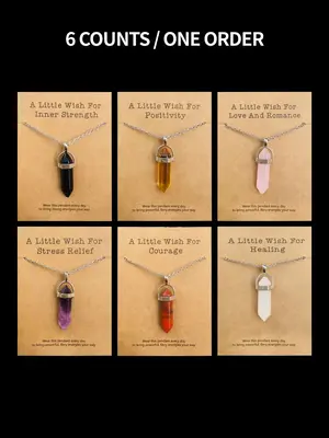 Natural Crystal Necklace Set, 6 Pcs/set Wish Card Necklace, Fashion Pendant Necklace for Women & Men, Trendy All-match & Exqu...