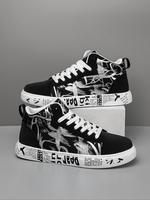 Men's Fashion Letter Geometric Print High Top Sneakers, Casual Comfortable Colorblock Sports Shoes for Outdoor Activities, Ma...