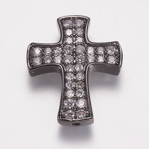 Brass Micro Pave Cubic Zirconia Beads