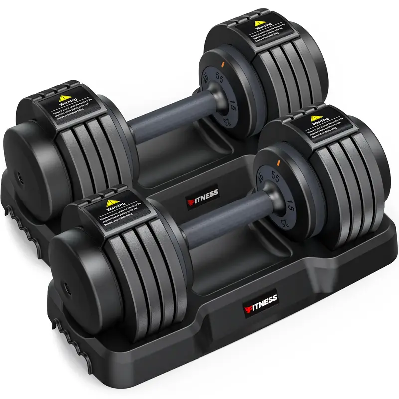 Bearbro 5-25LB / 15-55LB Adjustable Dumbbell for Home Gym Equipment, 5 in 1 Quickly Adjustable Weights Plates and Rack, Hand ...