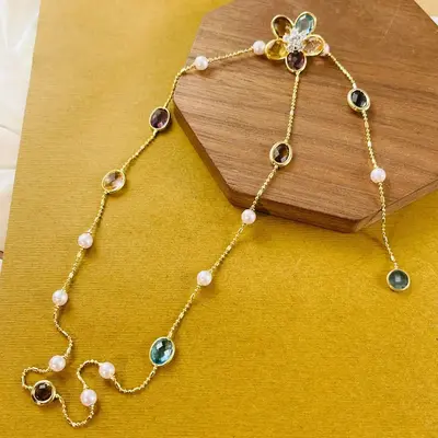 Swyii Elegant Floral Adjustable Pendant Multi Station Necklace for Women for Party, Flower Pendant, Trendy All-match Luxury J...