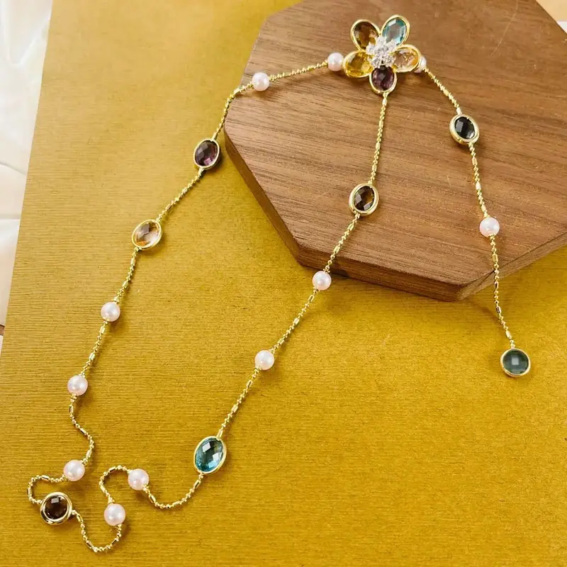 Swyii Elegant Floral Adjustable Pendant Multi Station Necklace for Women for Party, Flower Pendant, Trendy All-match Luxury J...