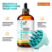 Artnaturals Organic Rosemary Castor Oil Hair Growth Kit with Comfort Scalp Brush - Choose from Keratin Blend, Biotin Vitamin ...