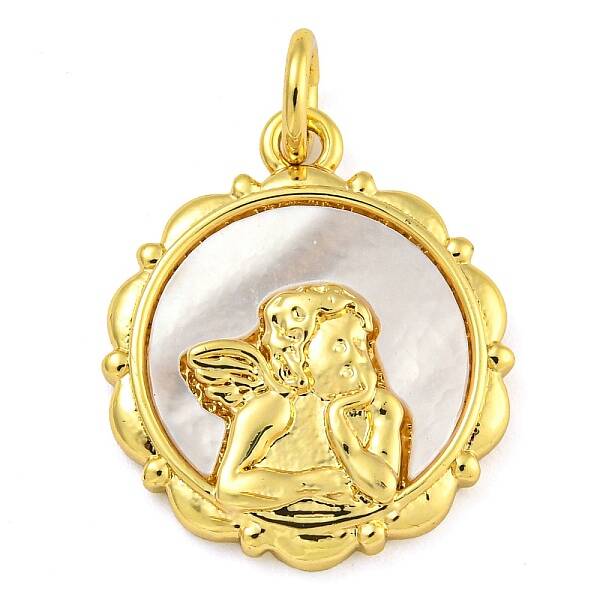 Real 18K Gold Plated Brass Pendants with Shell and Jump Rings