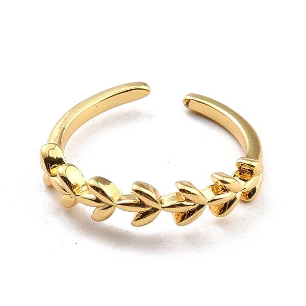 Brass Leaf Wrapped Open Cuff Ring for Women