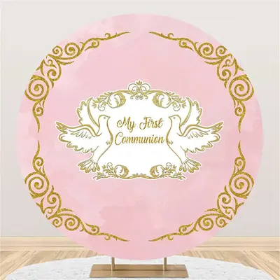 Pink Gold Pigeon My First Communion Baptism Backdrop