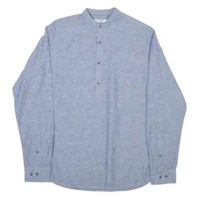 JACK & JONES Mens Plain Shirt Blue Long Sleeve XS