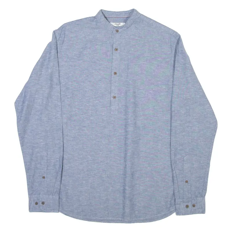 JACK & JONES Mens Plain Shirt Blue Long Sleeve XS