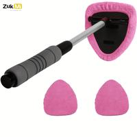Windshield Cleaner Tool, Microfiber Car Window Cleaning Tool with Extendable Handle & 2 Cloth Pad Head, Auto Interior Exterio...