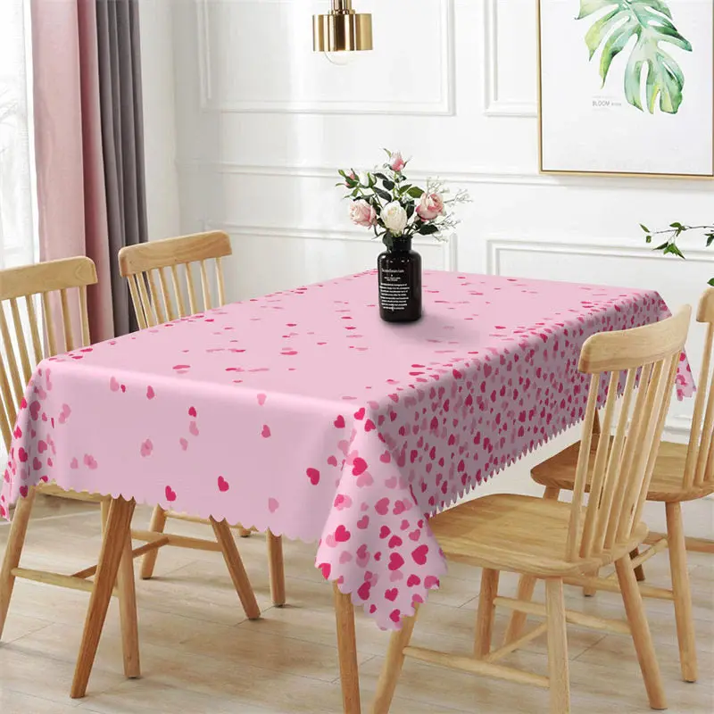 Dispersed Little Red Heart Pink Rectangle Tablecloth - Aperturee