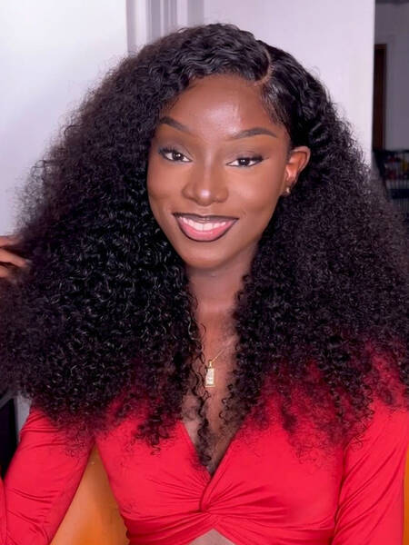 26 Inch 180% Density HD Glueless 5x5 Lace Natural Afro Kinky Curly Human Hair Wig
