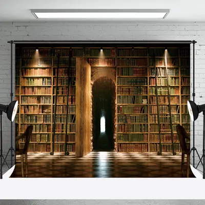Retro Arch Door Library Bookcase Backdrop For Photo - Aperturee
