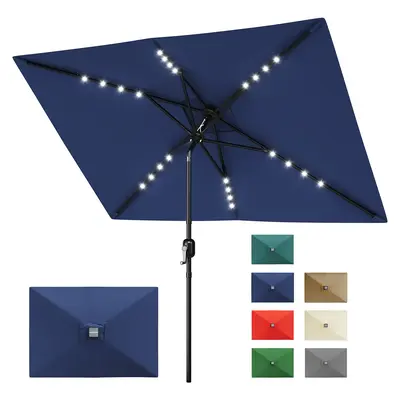 Garvee Solar Powered LED Patio Umbrella - 10' x 6.5' Outdoor Market Table Parasol - Crank Lift, Push Button Tilt, 6 Sturdy Ri...