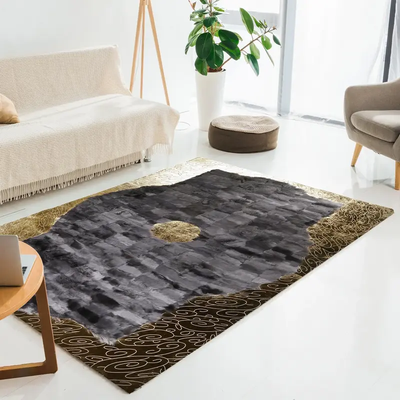 Natural Tuscan Gray Rug with Gold Frame