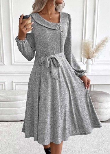 Modlily Light Grey Marl Tummy Coverage Belted Long Sleeve Dress - XXL