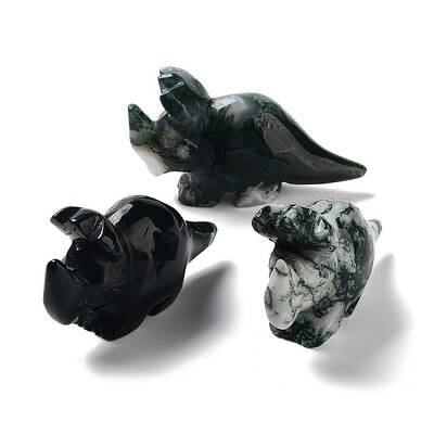 Natural Moss Agate Carved Healing Rhinoceros Figurines