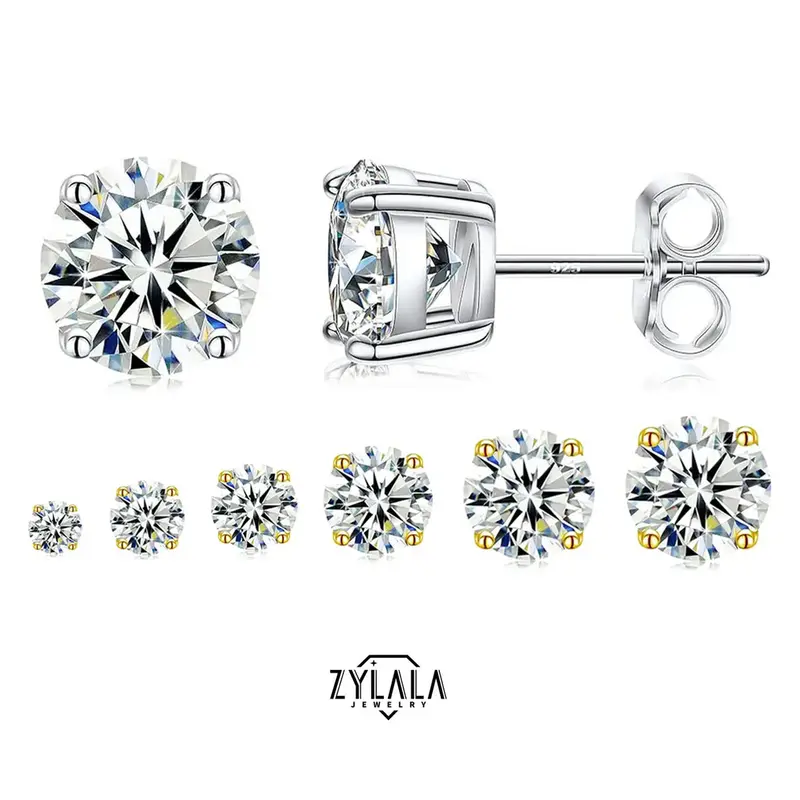 [001] Sparkling Synthetic Moissanite Stud Earring Classic Four-claw Sterling 925 Silver Jewelry Stud Earrings Elegant Luxury ...