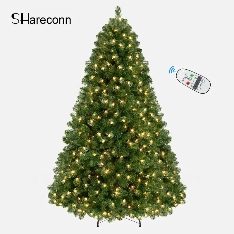 【Twinkling】SHareconn 4/5/6/7.5/9FT Pre-Lit Hinged Remote Control 12 Light Modes Christmas Tree with Warm White Lights and...
