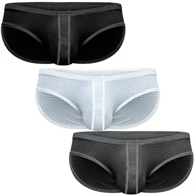 Real Men Ares-Ascent Low-Rise Pouch Bikini Brief, A B C or D Pouch 3 Pack- Black White Grey Nylon Jersey Menswear Nylon Spand...