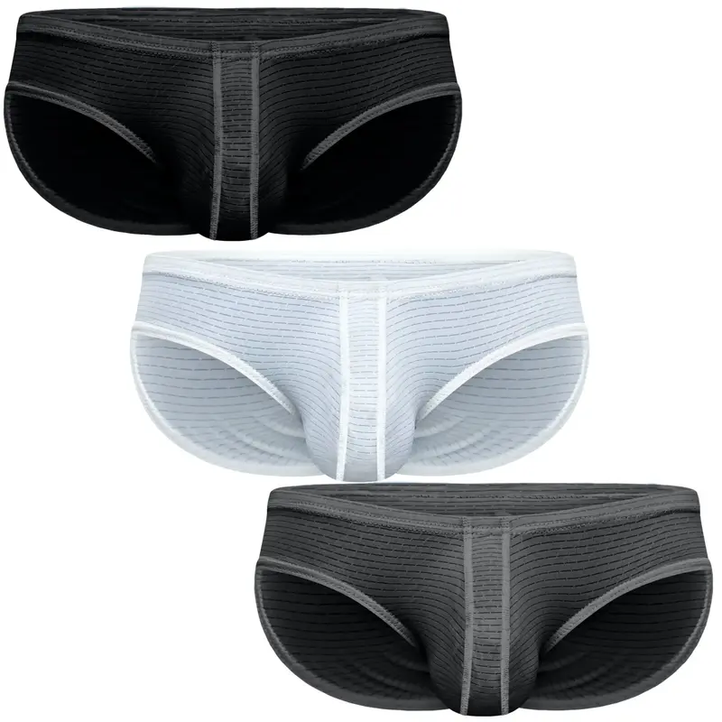 Real Men Ares-Ascent Low-Rise Pouch Bikini Brief, A B C or D Pouch 3 Pack- Black White Grey Nylon Jersey Menswear Nylon Spand...