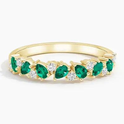 18K Gold 1 CT.T.W. Pear Cut Lab Created Emerald & Round Cut Diamond Eternity Custom Wedding Band
