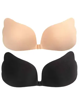 Women's Solid Color Invisible Stick-On Silicone Adhesive Bra, Strapless Self-Adhesive Nipple Covers Bralette, Back To School ...