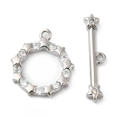 Brass Pave Clear Cubic Zirconia Toggle Clasps