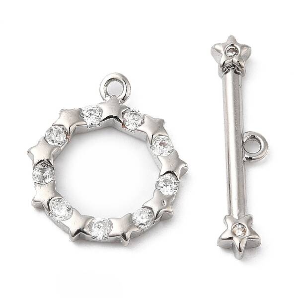 Brass Pave Clear Cubic Zirconia Toggle Clasps