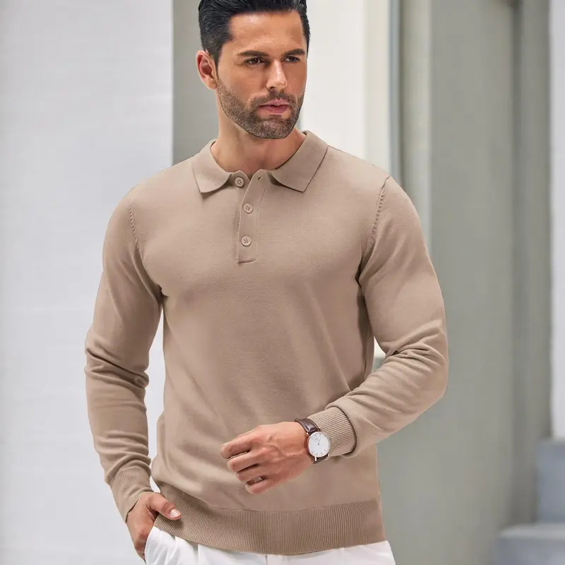 COOFANDY Mens Knit Polo Shirts Casual Long Sleeve Classic Polo Shirts Button Down Golf Shirts