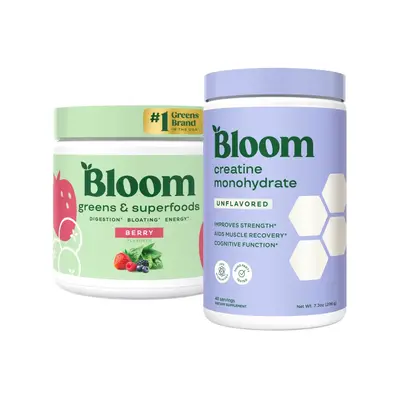 Bloom Nutrition Greens & Superfoods Powder (30 Servings)  + Bloom Nutrition Creatine Monohydrate Powder (40 Servings)