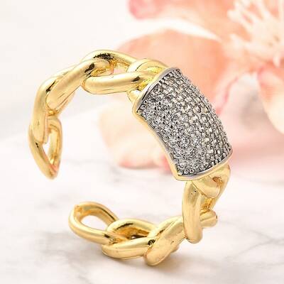 Brass Micro Pave Cubic Zirconia Cuff Rings