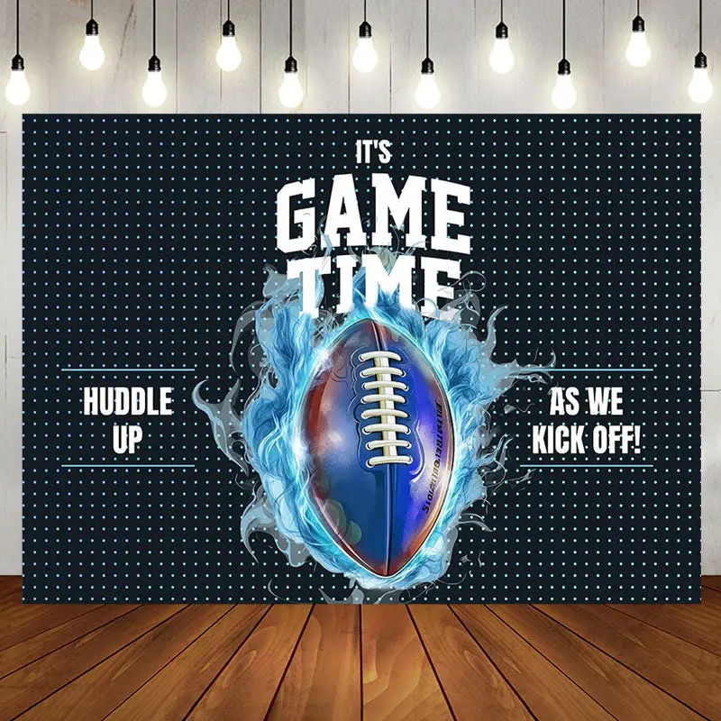 Aperturee Black Blue Rugby Game Time Sport Birthday Backdrop - Aperturee