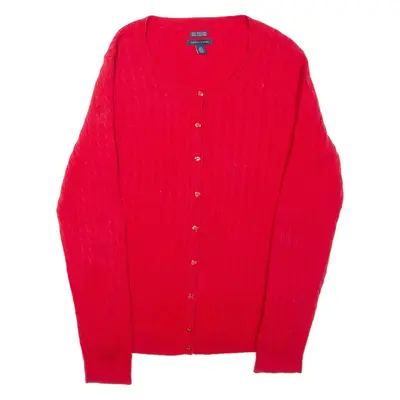 TOMMY HILFIGER Womens Cardigan Red Cable Knit L