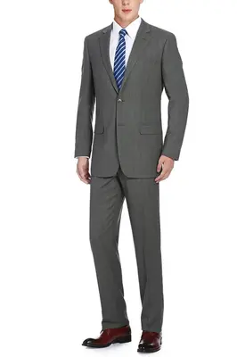 Grey Windowpane Plaid Men's Two Button Classic Fit Suit