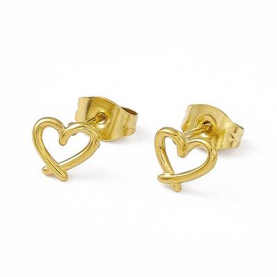 PVD Vacuum Plating 304 Stainless Steel Hollow Out Heart Stud Earrings for Women