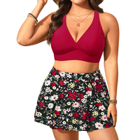 Women's Plus Size High Waisted Bikini - Two Piece Swimsuit with Skirt Tummy Control Bathing Suit with Pocket