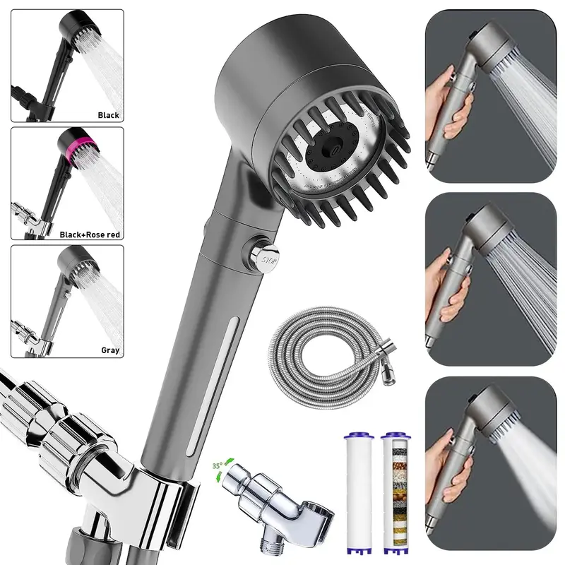 Handheld Shower Head with Filter & Adjustable Mount Holder & Hose, 3 Modes Shower Head, Bathroom Shower Equipment for Home Us...